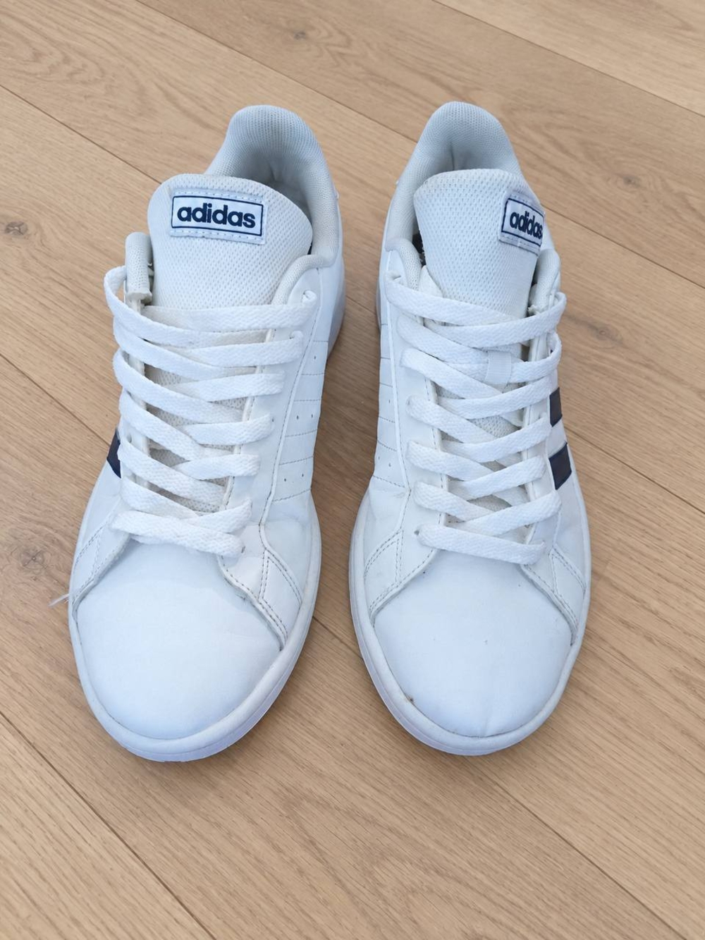 adidas Men’s White Sneakers with Navy Stripes